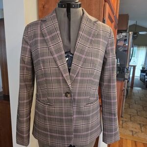 VENUS Plaid Blazer with Pink Accents